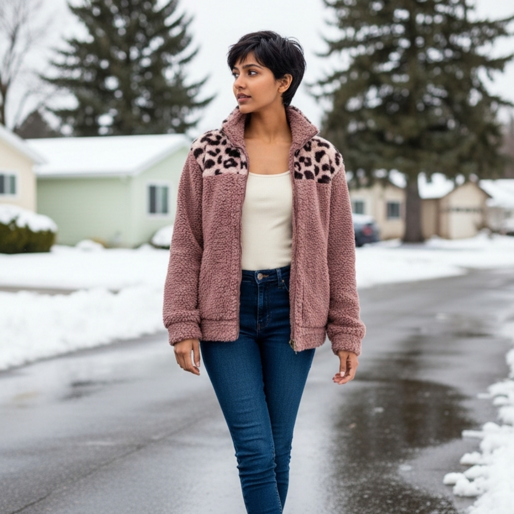 Women's Cozy Sherpa Jacket - Pink - Picture 10 of 12